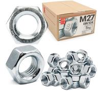 Écrou hexagonal M27, 5 Kg, acier zingué DIN 934, filetage métrique standard, boulon 27 mm et tige filetée, fixation intérieure et extérieure