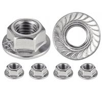 Ecrou INOX à embase crantée M12 | écrous rondelle à bride pour vis Ø 12mm | Autobloquant Hexagonal DIN 6923 / ISO 4161 | Acier inoxydable A2 (V2A / 304) Ecrou de sécurité : LOT DE 5 Pcs - ProRaje