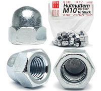 Écrous borgnes M10 DIN 1587, hexagonal forme haute en acier zingué, 10 Pièces, cache écrou borgne capuchon de protection pour vis, boulons filetés & tiges filetées