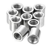 Écrous d'accouplement, 10 pièces écrous à souder ronds, M6x10x20mm de long sur écrou femelle fileté - connecteur en acier inoxydable 304, goujon barre tige manchon, argent(M6x10x10mm)