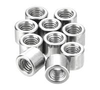 Écrous d'accouplement, 10 pièces écrous à souder ronds, M6x10x20mm de long sur écrou femelle fileté - connecteur en acier inoxydable 304, goujon barre tige manchon, argent(M6x10x8mm)