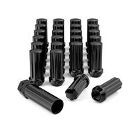 Écrous de roue 14 mm x 1,5, 24 écrous de roue noirs M14 x 1,5 à extrémité fermée, cannelure XL étendue avec 1 clé à douille pour roues Chevrolet GMC 6 pattes de rechange