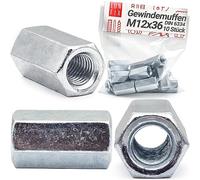 Écrous longs M 12 x 36 mm DIN 6334, lot de 10, manchon fileté hexagonal, acier galvanisé, douille filetée, rallonge pour tige filetée, entretoise de raccordement, classe de résistance 5