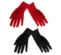 ECSiNG 2 Paire Gants Courts en Satin Noir et Rouge pour Femme, Taille 22cm, Adaptables à de Nombreuses Occasions