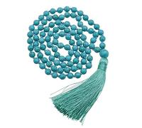 ECSiNG 8mm Collier pour Femmes Bleu Turquoise Boho Vintage Long Perlé Gland Rétro Colliers Boule Perle Pierres Précieuses Pendentif Bijoux
