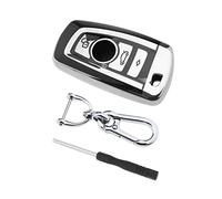ECSiNG Coque de clé de Voiture 4 Boutons en TPU avec Porte-clés et Tournevis Compatible avec BMW Série 1/2/3/4/5/6/7 X3 X4 M2 M3 M4 M5 M6 GT3 GT5 520 525 f30 f10 F18 118i 320i A-Argent