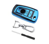 ECSiNG Coque de protection en TPU pour clé voiture à 4 boutons avec porte-clés et tournevis - Compatible BMW Série 1/2/3/4/5/6/7 X3 X4 M2 M3 M4 M5 M6 GT3 GT5 520 525 f30 f10 F18 118i 320i A-Bleu