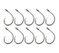 ECSiNG Lot de 10 hameçons de pêche circulaires 12/0 pour pêche en eau salée - Pour thon, flétan, bar, morue - Revêtement nickel noir