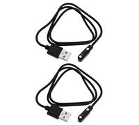 ECSiNG Lot de 2 câbles de charge magnétiques USB vers 2 broches pour montre intelligente, traqueur de fitness, câble de contact, espacement des broches 7,62 mm, longueur 60 cm, noir