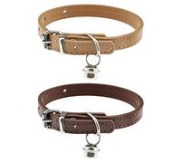 ECSiNG Lot de 2 colliers pour chat avec clochette en cuir synthétique confortables pour chaton de 15 à 23 cm de longueur réglable pour petits animaux de compagnie 1 cm de largeur Café et kaki