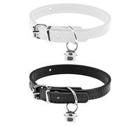 ECSiNG Lot de 2 colliers pour chat avec clochette en cuir synthétique pour chaton de 15 à 23 cm longueur réglable fournitures pour petits animaux de compagnie largeur 1 cm, noir et blanc