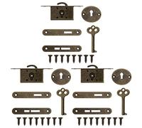 ECSiNG Lot de 3 verrous de placard décoratifs exquis avec clés et vis - En bois - Style vintage - Bronze vieilli