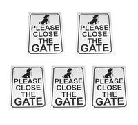 ECSiNG Lot de 5 panneaux d'avertissement de sécurité pour porte « Please Close The Gate » avec autocollant pour pelouse, jardin, cour, café, animalerie, 20 x 15 cm, métal argenté