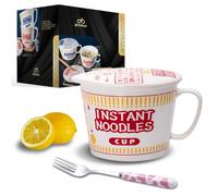 ECTbicyk Ramen Bowls Set with Lid and Handle Cute Instant Ramen Noodle Bowl Anime Ceramic Large Noodle Bowl Sets with Fork, Gift for Ramen Lovers (Red)