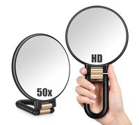 EcTzoy Miroir Grossissant 50X Miroir Portable de Maquillage Main Double Face avec Grossissement 50X/1X Essentiel de Voyage Portable et Pliable pour Bureau et Salle de Bain Cadeau pour Femme Noir Mat
