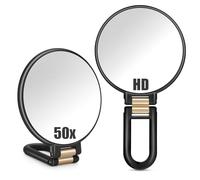 EcTzoy Miroir Grossissant 50X Noir Mat Portable de Maquillage Main Double Face avec Grossissement 50X/1X Pliable à 360° sur Pied pour Bureau et Salle de Bain Cadeau pour Femme