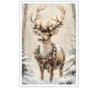 ECUASMR Toile murale motif cerf de Noël dans la neige - Décoration murale facile à accrocher pour salon, salle de bain rustique, 30,5 x 40,6 cm, sans cadre