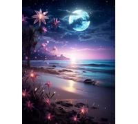 ECUCU 11CT Kit de broderie estampillée au point de croix à faire soi-même : Plage sous les étoiles,D,50 * 70CM gamme complète de kits de démarrage pré-imprimés pour débutants