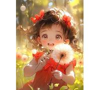 ECUCU 5D Diamant Peinture, Jolie petite fille et fleurs,D DIY Diamond Painting Peinture Broderie Diamant Kit de pour Adultes Point De Croix Kit Décoration de Chambre, Salon, Bureau
