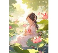 ECUCU 5D Diamant Peinture Kits, Petite fille dans l'étang aux lotus,F DIY Diamond Painting Kits Point De Croix Broderie Diamond Paint by Numbers Kits Salon Chambre Décoration