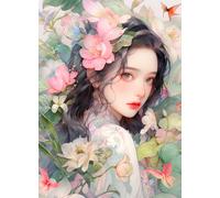 ECUCU 5D Diamond Painting, Fille de dessin animé et fleurs, O, Diamant Painting Diamant Broderie Diamant Kit Complet, Peinture Diamant Diamond Painting Kit Complet