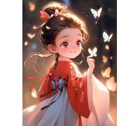 ECUCU 5D Diamond Painting, Petite fille chassant les papillons,A, Diamant Painting Diamant Broderie Diamant Kit Complet, Peinture Diamant Diamond Painting Kit Complet