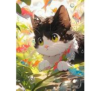 ECUCU 5D Peinture Diamant Adulte, Modèle de poisson de capture de chat, D Stitch Diamond Painting Complet Stitch Diamant Kit Enfants, DIY Diamant Point de Croix pour Murale Décoration