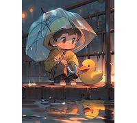 ECUCU 5D Peinture Diamant Adulte, Petit garçon et canard en imperméable jaune,L Stitch Diamond Painting Complet Stitch Diamant Kit Enfants, DIY Diamant Point de Croix pour Murale Décoration
