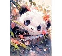 ECUCU Broderie Point De Croix Kit Complet Broderie à la main au point de croix préimprimée florale mignonne de panda rouge,A Pour Adultes Débutants