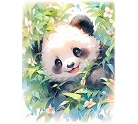 ECUCU Broderie Point De Croix Kit Complet Broderie à la main au point de croix préimprimée florale mignonne de panda rouge, D Pour Salon Chambre Décoration Autocollant Mural