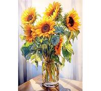 ECUCU Broderie Point De Croix Kit Complet Fleur de tournesol en fleurs jaunes, H Canevas Point De Croix,Debutant Broderie Point De Croix Imprimé