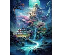 ECUCU Broderie Point de Croix Kit, Paysage féerique fantastique, A, 40 x 50 cm. Kit Broderie Point de Croix Compté Pré Imprimé Enfant Débutant Adulte Kit Canevas Complet Avec Fils au Point de Croix