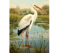 ECUCU Canevas Broderie Point de Croix Kit Complet, Cigogne blanche debout sur l'eau, E, 11CT canevas point de croix,debutant broderie point de croix imprimé