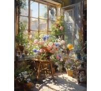 ECUCU Canevas Broderie Point de Croix Kit Complet, Magasin de fleurs en bordure de route,M,40 * 50cm DIY Arts Crafts Kits de couture à la main Broderie estampée pour les débutants Motif pré-imprimé