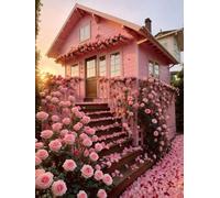 ECUCU Canevas Broderie Point de Croix Kit Complet, Maison de jardin de roses romantique, P, DIY Arts Crafts Kits de couture à la main Broderie estampée pour les débutants Motif pré-imprimé