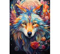 ECUCU Canevas Broderie Point de Croix Kit Complet, Motif de peinture couleur loup animal, I, 40 x 50 cm 11CT canevas point de croix,debutant broderie point de croix imprimé