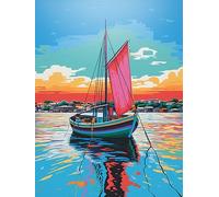 ECUCU Canevas Broderie Point de Croix Kit Complet, Navires naviguant sur la mer, M, DIY Arts Crafts Kits de couture à la main Broderie estampée pour les débutants Motif pré-imprimé