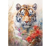 ECUCU Canevas Broderie Point de Croix Kit Complet, Tigre animal dans la forêt de montagne, D, Kit Broderie Point de Croix Compté Imprimé Enfant DéButant Adulte, Easy Set Loisirs CréAtifs Broderie