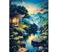 ECUCU Diamond Painting, Modèle de paysage de montagnes et de plantes aquatiques, G Peinture Diamant 5D, Kit de Peinture Diamant, Broderie Diamant Kit Complet Décoration Murale d'intérieur