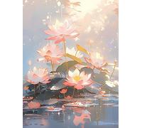 ECUCU DIY 5D Diamant Peinture Kits, Lotus en fleurs pour étang de lotus,A Bricolage Diamond Pasted Painting Point de Croix Peinture Strass Broderie Craft pour Home Décoration Murale