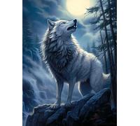 ECUCU DIY 5D Diamant Peinture Kits, Lune Nuit Paysage Animal Loup, E Bricolage Diamond Pasted Painting Point de Croix Peinture Strass Broderie Craft pour Home Décoration Murale