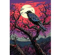 ECUCU DIY Kit Broderie Point de Croix, Corbeau sur branche morte noire, 40 * 50cm, Point de Croix Kit de Broderie Imprimé 11CT DIY Kit Broderie Point De Croix
