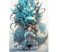 ECUCU Kit Broderie Debutant Broderie de tissu de point de croix de motif de bande dessinée de fille et de dragon,C Motif Coloré Estampillé Avec Motif Imprimé