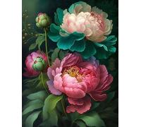 ECUCU Kit Broderie Debutant Kit de broderie au point de croix imprimé pivoines roses en fleurs, E Pour Adultes Débutants