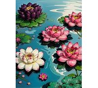 ECUCU Kits de Point de Croix Estampé Bricolage, Jardin coloré de fleurs de rivières, F, 11CT couture Gamme Complète de kits de Démarrage de Broderie pré-imprimés pour les Débutants