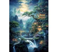 ECUCU Kits de Point de Croix Estampé Bricolage, Paysage féerique fantastique, C, 40 x 50 cm. 11CT couture Gamme Complète de kits de Démarrage de Broderie pré-imprimés pour les Débutants