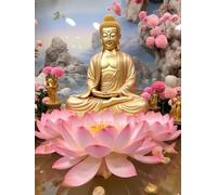 ECUCU Kits de Point de Croix Estampé Bricolage Statue de Bouddha sur siège lotus, F, 11CT Couture Gamme Complète de Kits de Démarrage de Broderie pré,Kit de Couture à la Main pour Adultes
