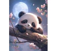 ECUCU Kits de Point de Croix, Panda allongé sur une branche de fleur de pêcher, B, DIY Kit de Broderie 11CT Estampé, Needlework facile pour Adultes Débutant Enfants Maison Décoration