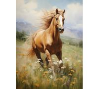 ECUCU Kits de point de croix pour adultes, Cheval animal courant sur l'herbe, F, 30 x 40 cm. 11CT canevas point de croix,debutant broderie point de croix imprimé,décoration murale