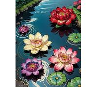 ECUCU Kits de Point de Croix pour Adultes, Jardin coloré de fleurs de rivières,D, Kits de Broderie au Point de Croix Imprimés 11CT, Kits de Broderie Estampillés pour Adultes, Décoration Murale